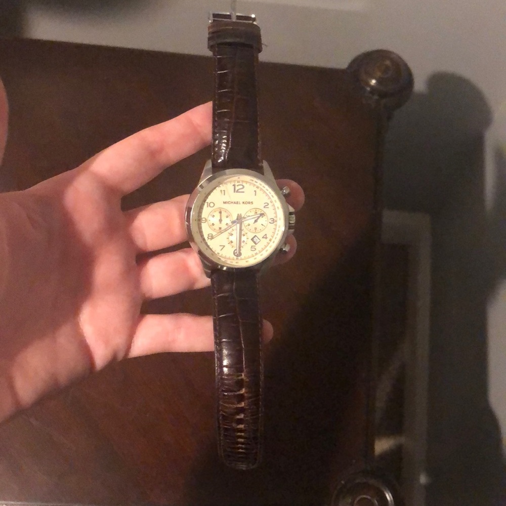 Stainless steel with leather band watch